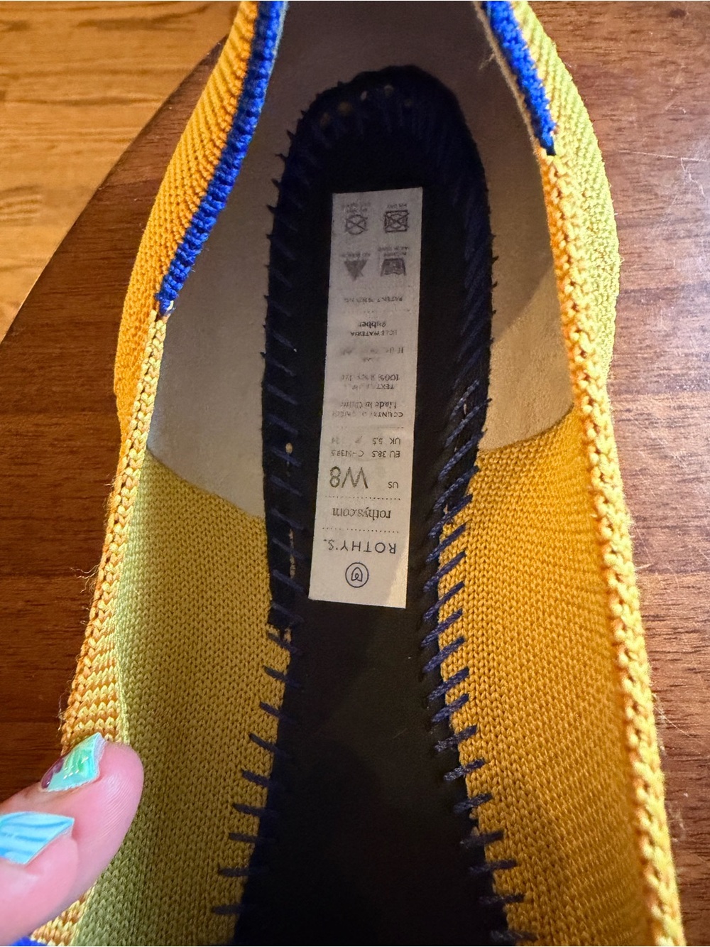 EUC Rothy's Yellow Pointed Knit Flats with Blue Trim - Picture 4 of 5
